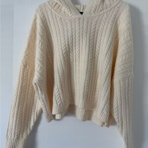 Express Cream Cable-Textured Hoodie Sweater